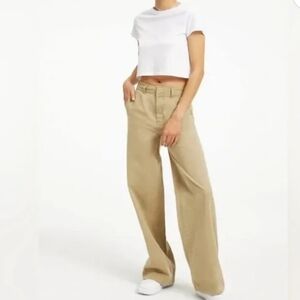 Good American Goof Skste Jeans Khaki Wide-Leg Baggy Trousers Size 25